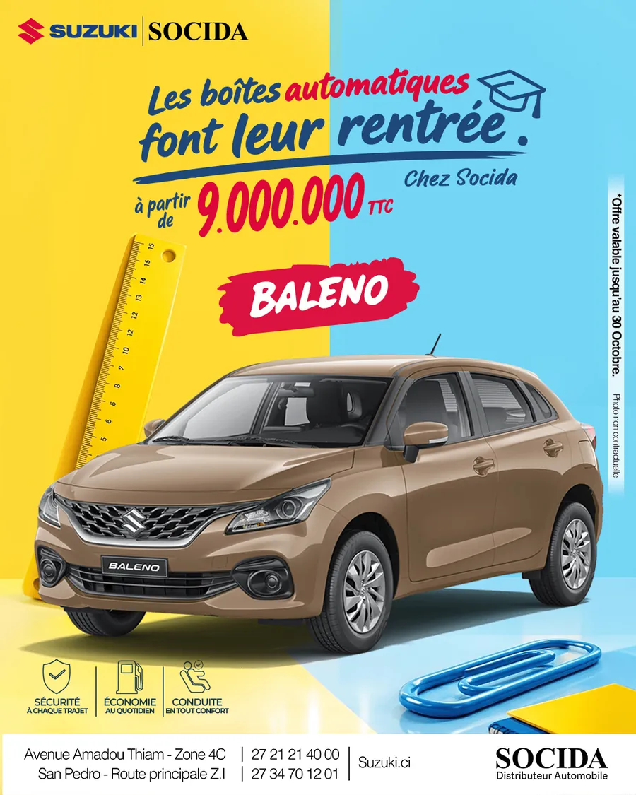 Affiche SOCIDA : Suzuki Baleno à boîte automatique