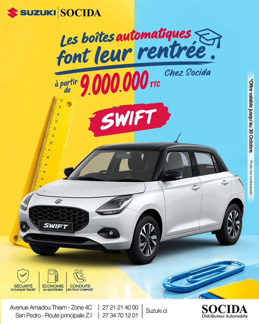 Affiche SOCIDA : Suzuki Swift à boîte automatique